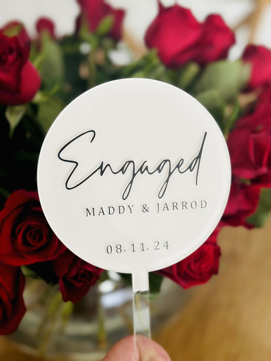 Round Engagement Acrylic Cake Topper