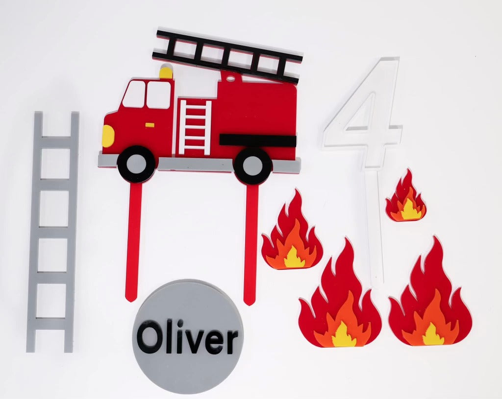 Deluxe Fire Truck Birthday Cake Topper Set