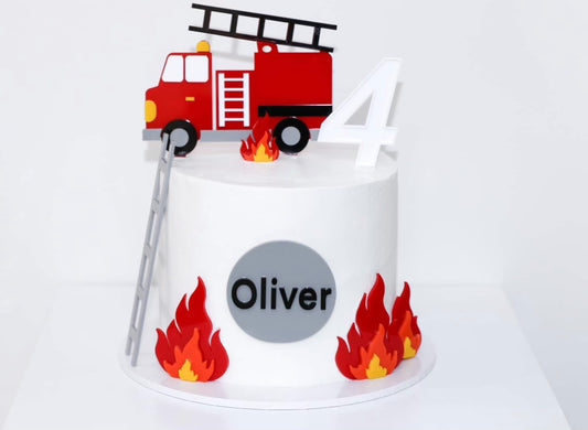 Deluxe Fire Truck Birthday Cake Topper Set