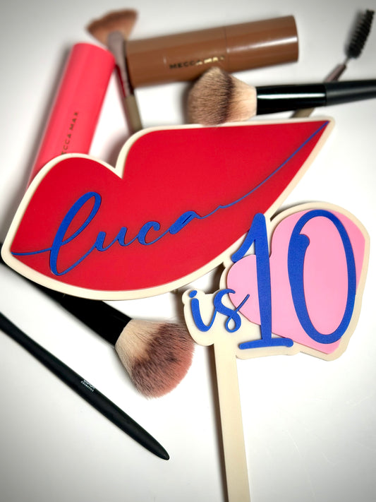 Personalised Make Up Themed Acrylic Birthday Cake Topper