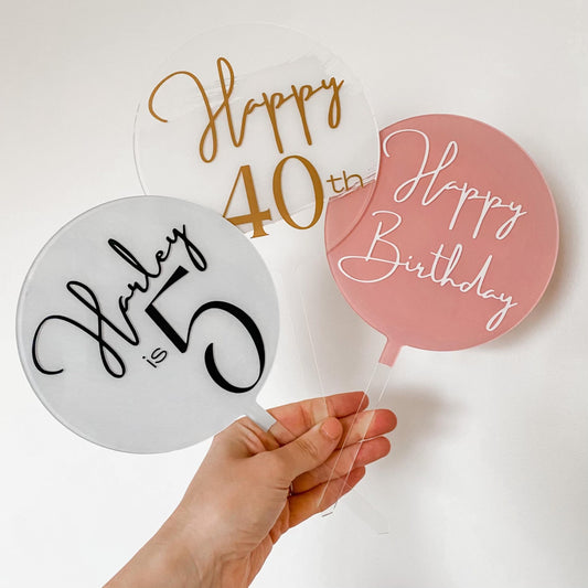 Round Acrylic Birthday Cake Topper 