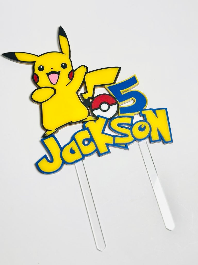 Pikachu Pokemon Deluxe Personalised Acrylic Cake Topper