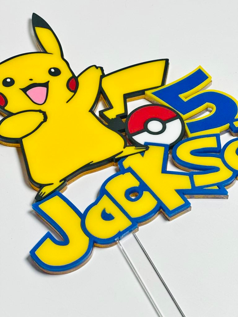 Pikachu Pokemon Deluxe Personalised Acrylic Cake Topper