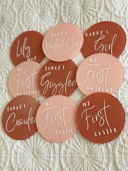 Baby Milestone Acrylic Round Announcements