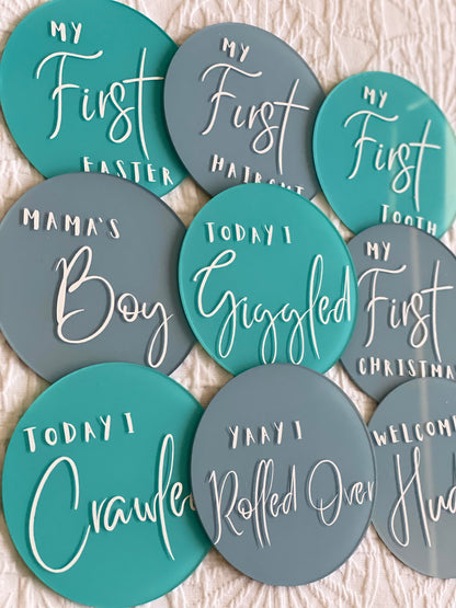 Baby Milestone Acrylic Round Announcements