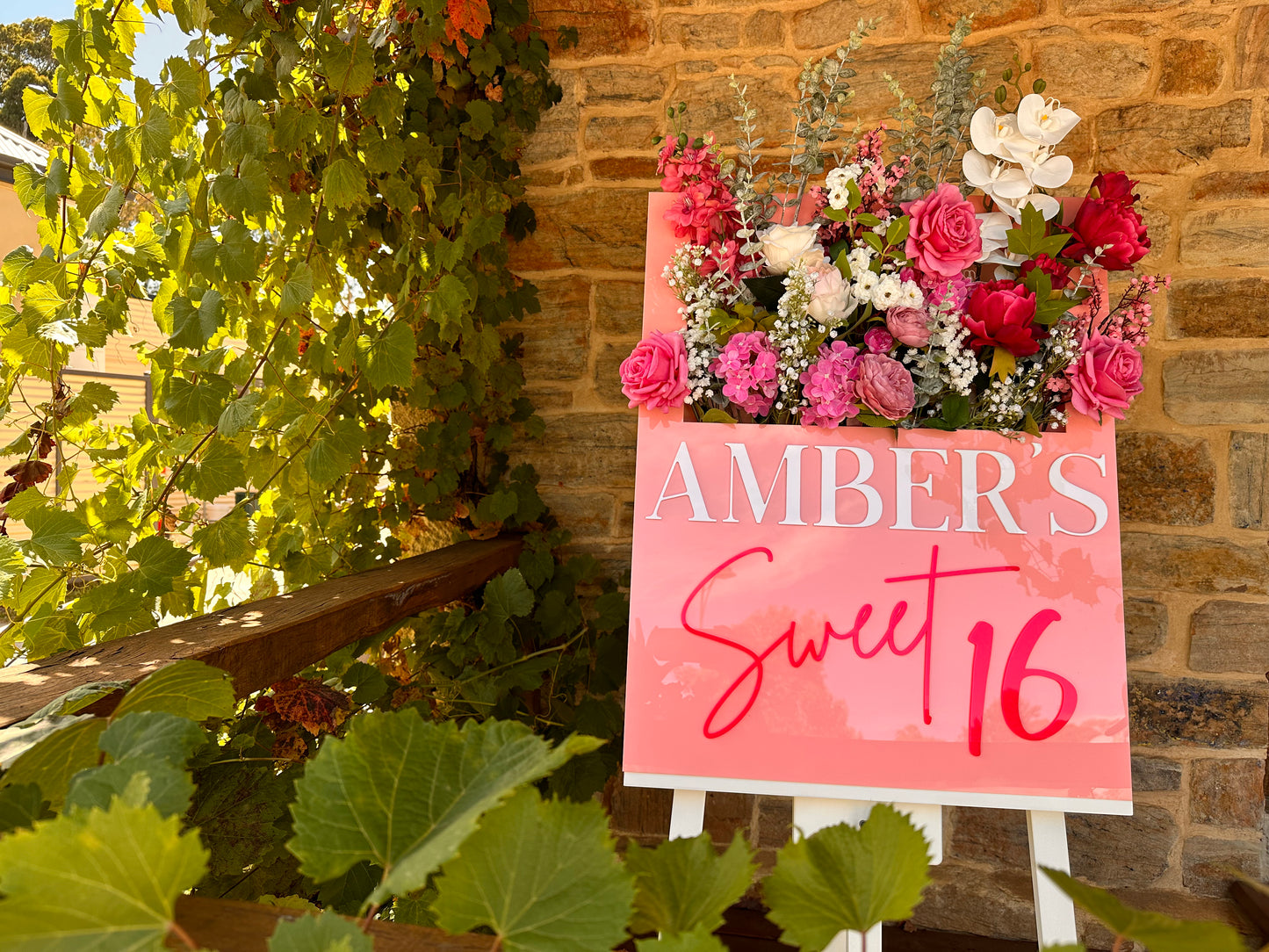 Sweet 16 Birthday Signage & Decor With Flowers